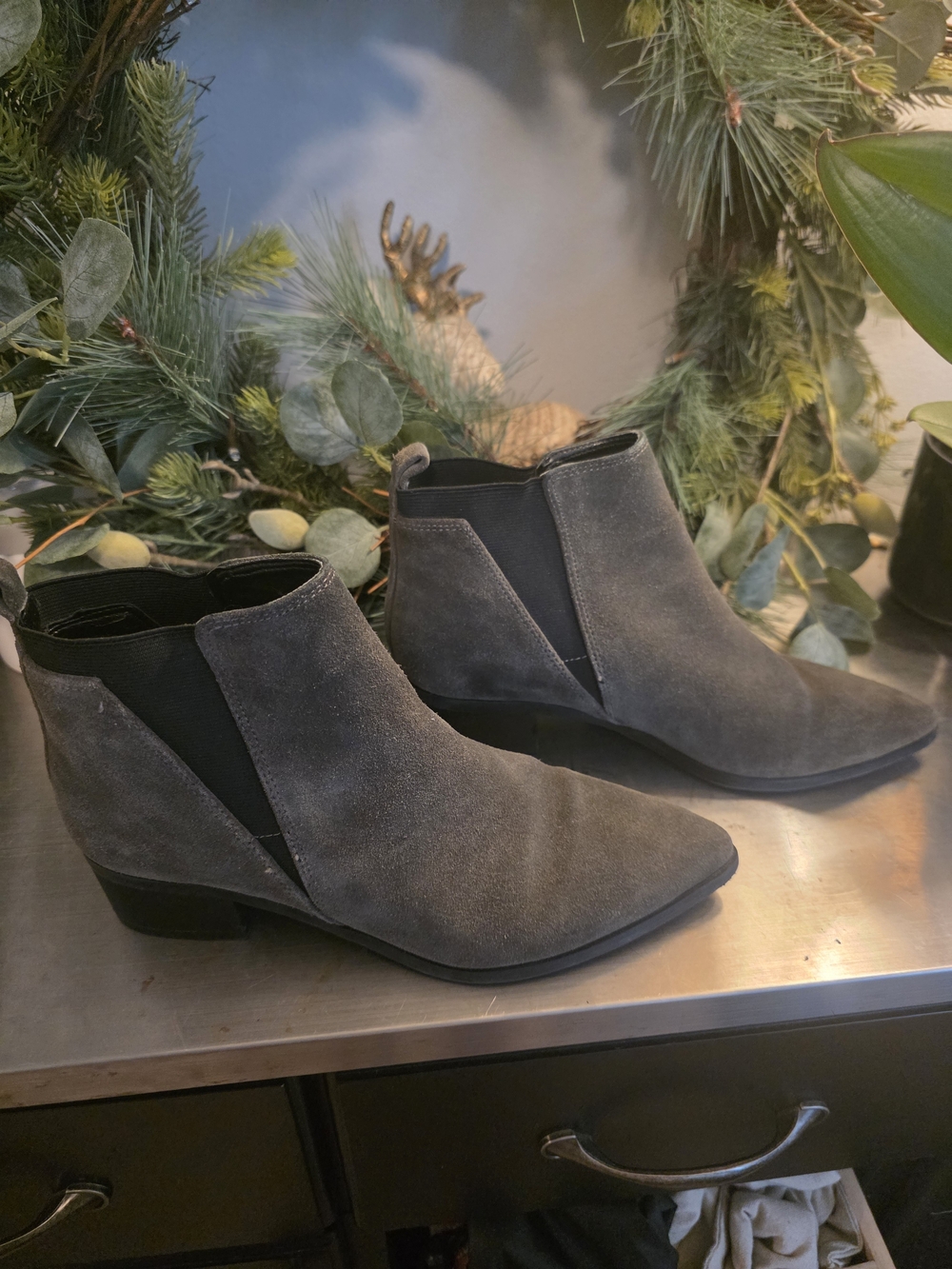 Marc Fisher Gray Suede Pointed Chelsea Ankle Boots
